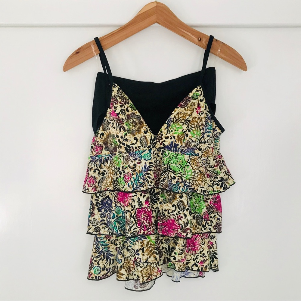 It Figures Vintage Tankini Ruffle Floral High Waisted Bathing Suit Black Size 8